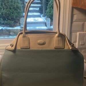 Vintage Tod's Girelli Tote Bag Leather Robin’s Egg Blue Beige Color Block Pebble